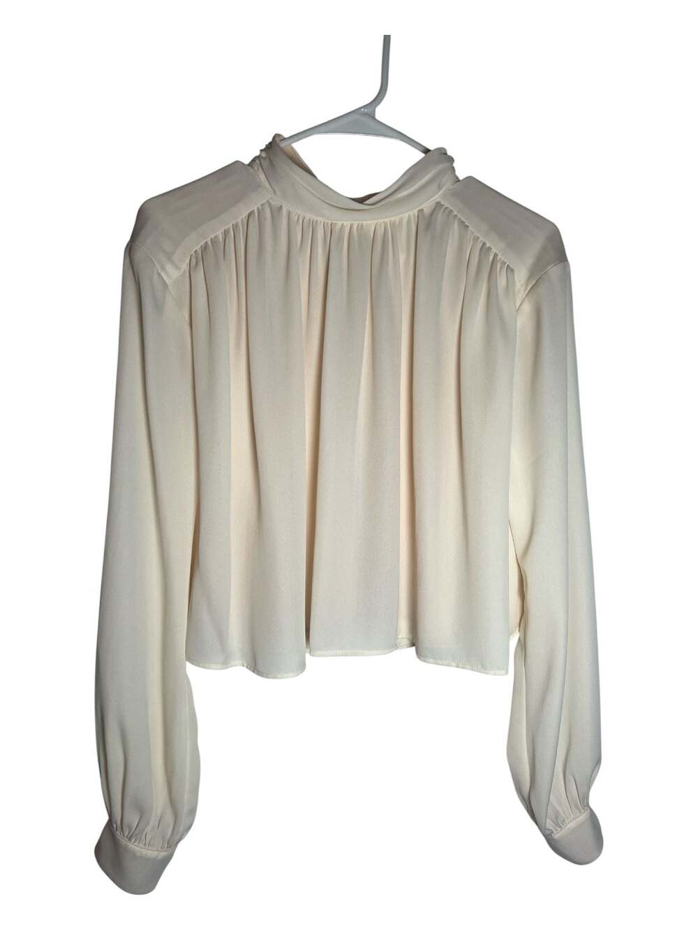 Lavender Brown Ivory Pleated High Neck Long Sleeve Blouse size S